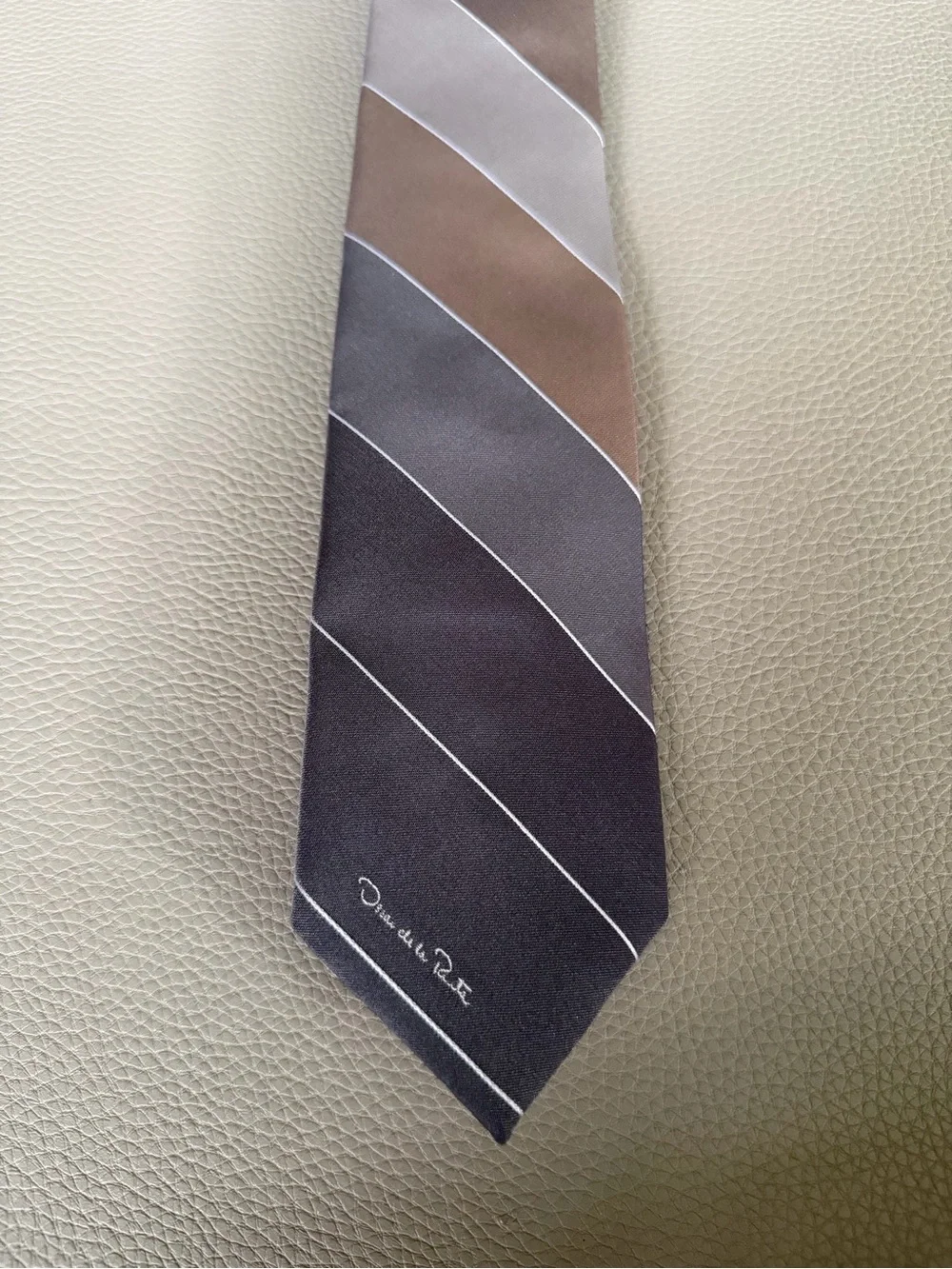 Oscar de la Renta Brown and Gray Striped Silk Tie